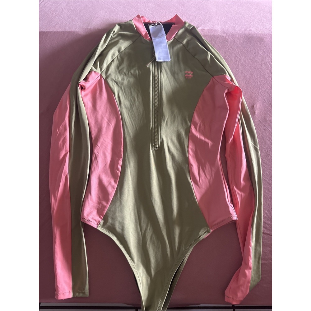 Billabong Adventure Division Long Sleeve One Piece Swimsuit Green Pink Small